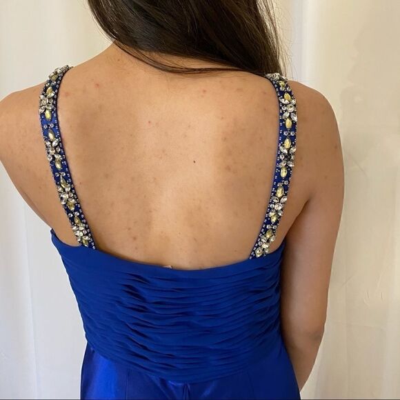 Adrianna Papell blue satin gown with beaded straps - Picture 5 of 6